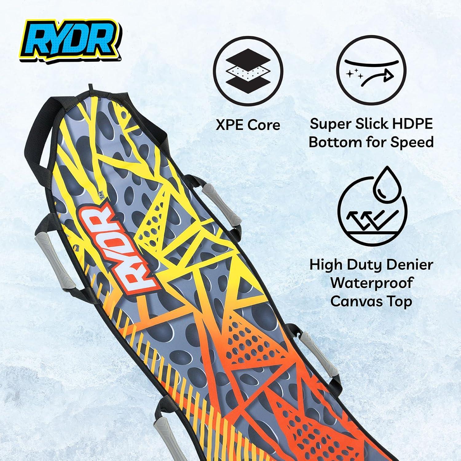 imageRYDR 45 Inch Single Rider Snow Sleds Roll Up Portable Sledding Board Snow Mat with XPE Core HDPE Bottom Waterproof Canvas Top for Winter Outdoor Activities