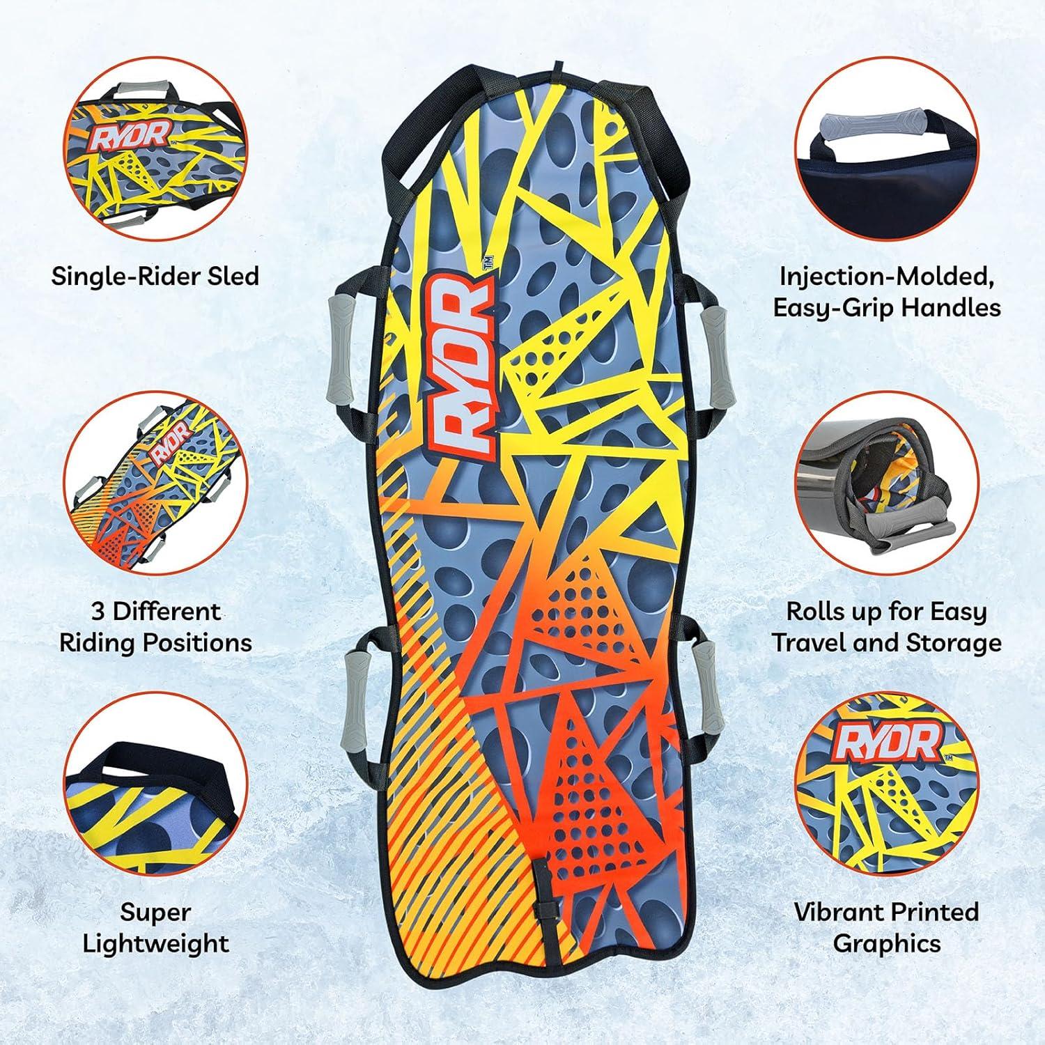 imageRYDR 45 Inch Single Rider Snow Sleds Roll Up Portable Sledding Board Snow Mat with XPE Core HDPE Bottom Waterproof Canvas Top for Winter Outdoor Activities