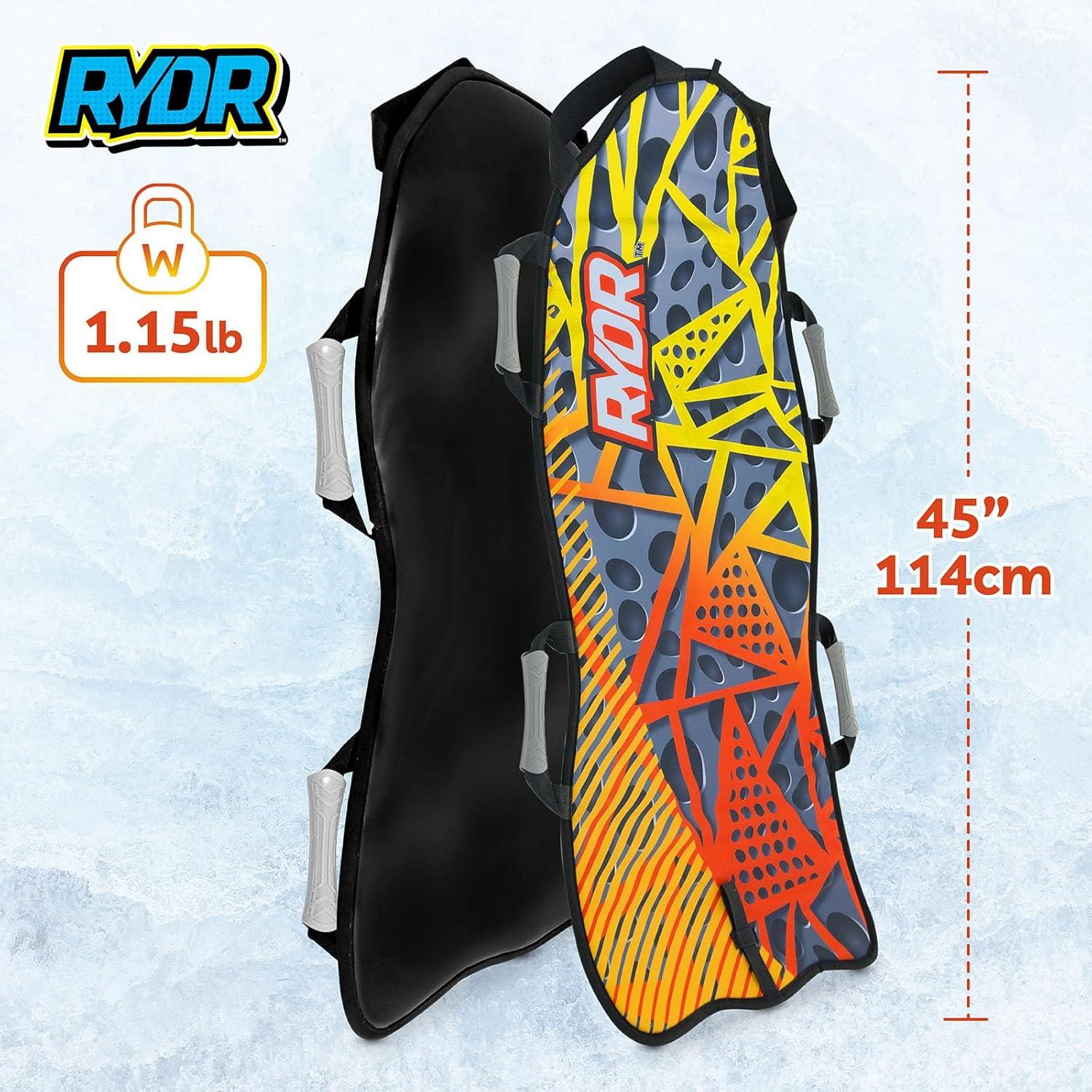 imageRYDR 45 Inch Single Rider Snow Sleds Roll Up Portable Sledding Board Snow Mat with XPE Core HDPE Bottom Waterproof Canvas Top for Winter Outdoor Activities