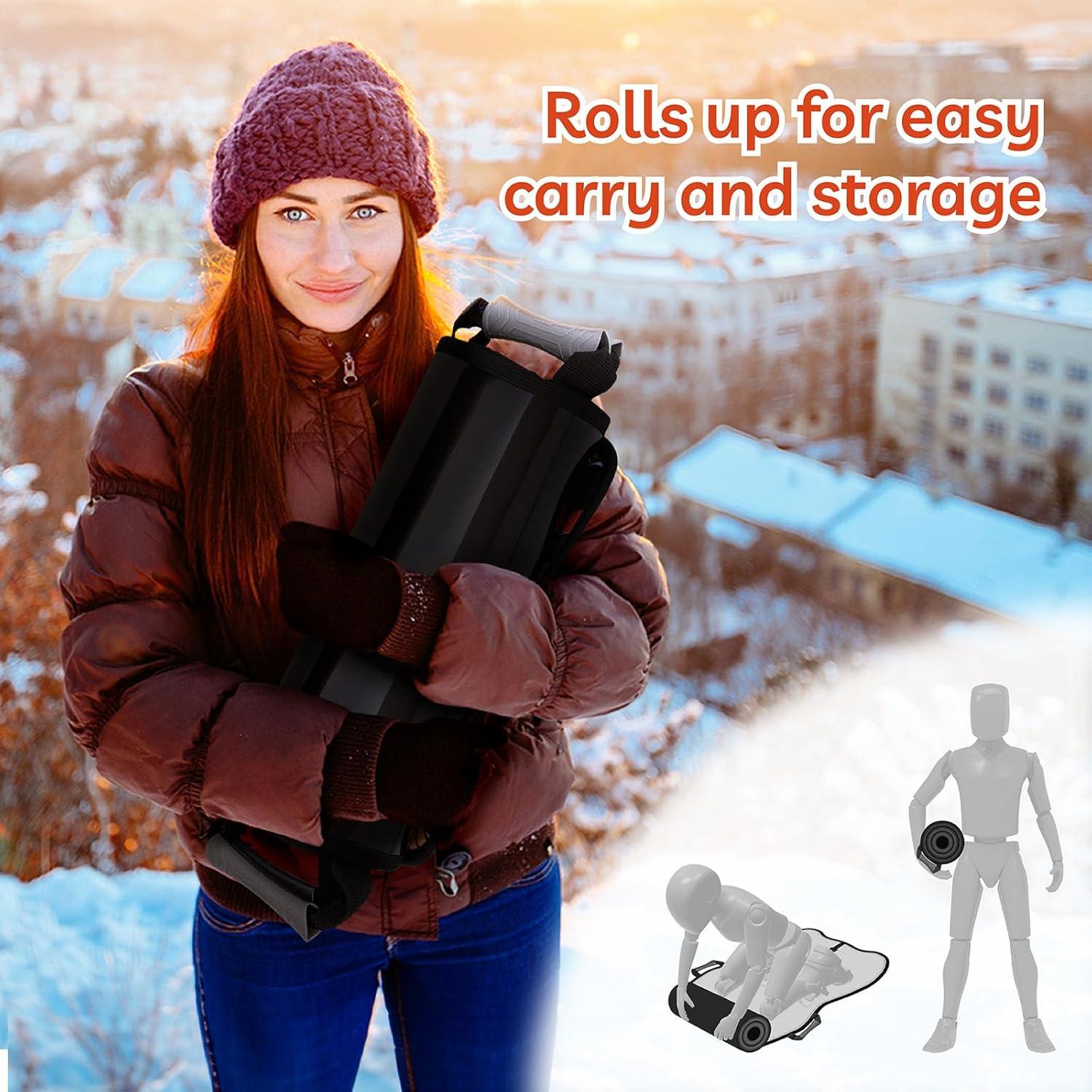 imageRYDR 45 Inch Single Rider Snow Sleds Roll Up Portable Sledding Board Snow Mat with XPE Core HDPE Bottom Waterproof Canvas Top for Winter Outdoor Activities