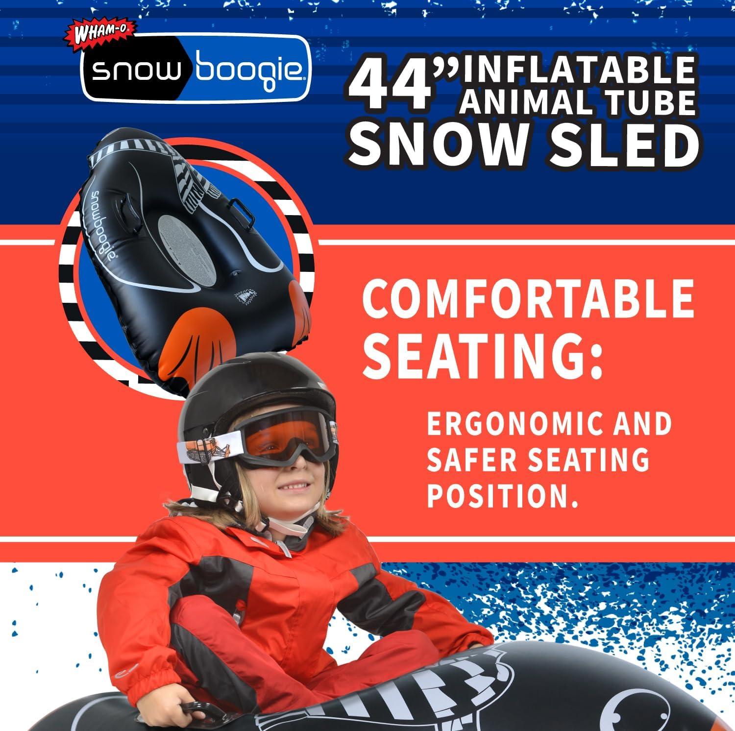 imageSnowboogie 44quot Inflatable Animal Tube Sled Single Rider Snow Sleds Inflatable Sled with Soft Handles Slick Bottom for Speed ampamp Control Snow Sledding for Children44