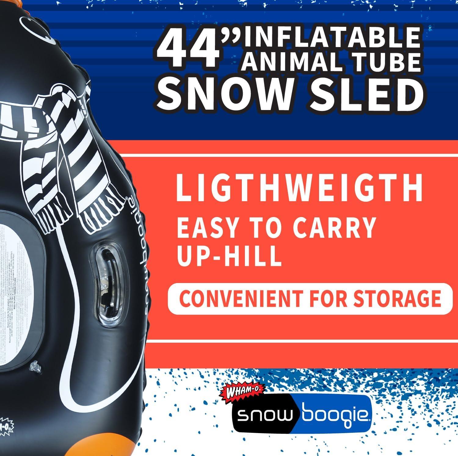 imageSnowboogie 44quot Inflatable Animal Tube Sled Single Rider Snow Sleds Inflatable Sled with Soft Handles Slick Bottom for Speed ampamp Control Snow Sledding for Children44