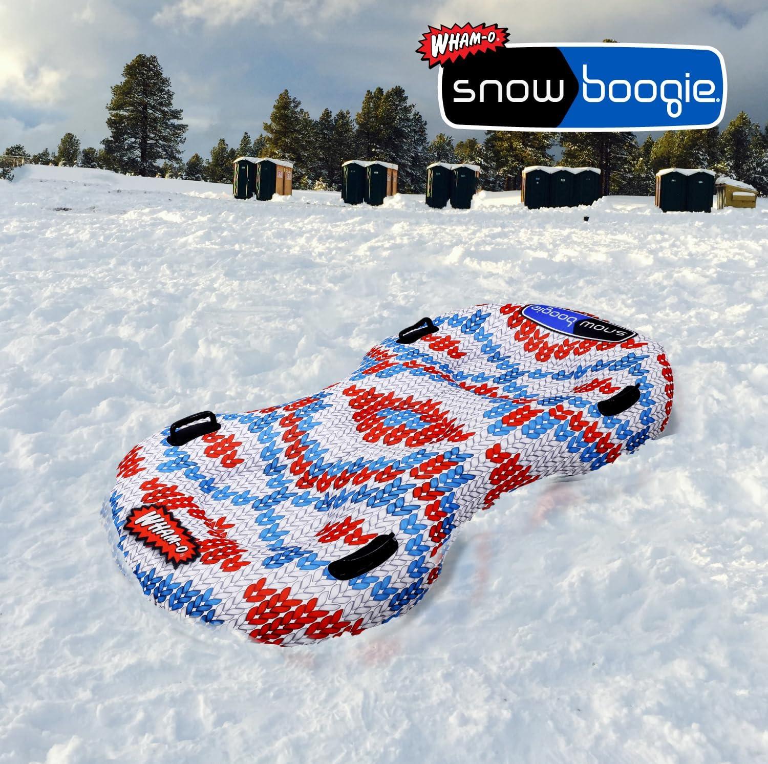 imageSnowboogie Super Double SnowTube 64quot Double Rider Snow Sleds Inflatable Sled with Soft Handles Slick Bottom for Speed ampamp Control Snow Sledding for Adults ampamp Children Nordic knit pattern design