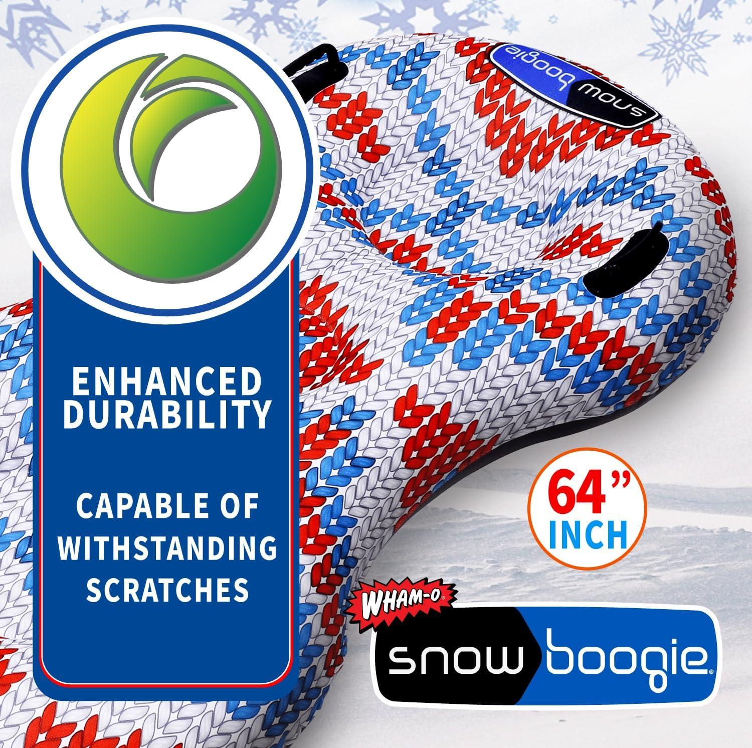 imageSnowboogie Super Double SnowTube 64quot Double Rider Snow Sleds Inflatable Sled with Soft Handles Slick Bottom for Speed ampamp Control Snow Sledding for Adults ampamp Children Nordic knit pattern design