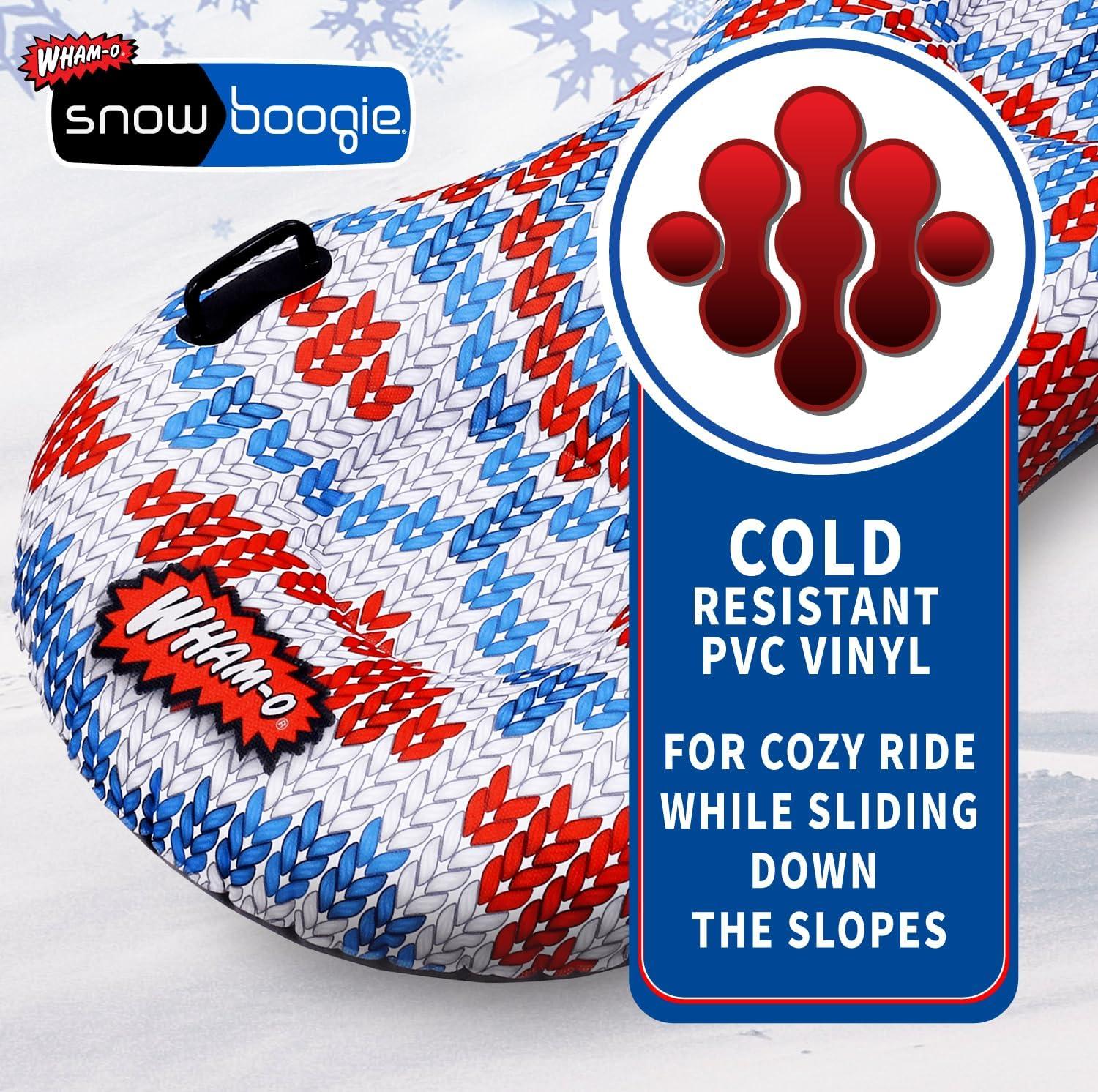 imageSnowboogie Super Double SnowTube 64quot Double Rider Snow Sleds Inflatable Sled with Soft Handles Slick Bottom for Speed ampamp Control Snow Sledding for Adults ampamp Children Nordic knit pattern design