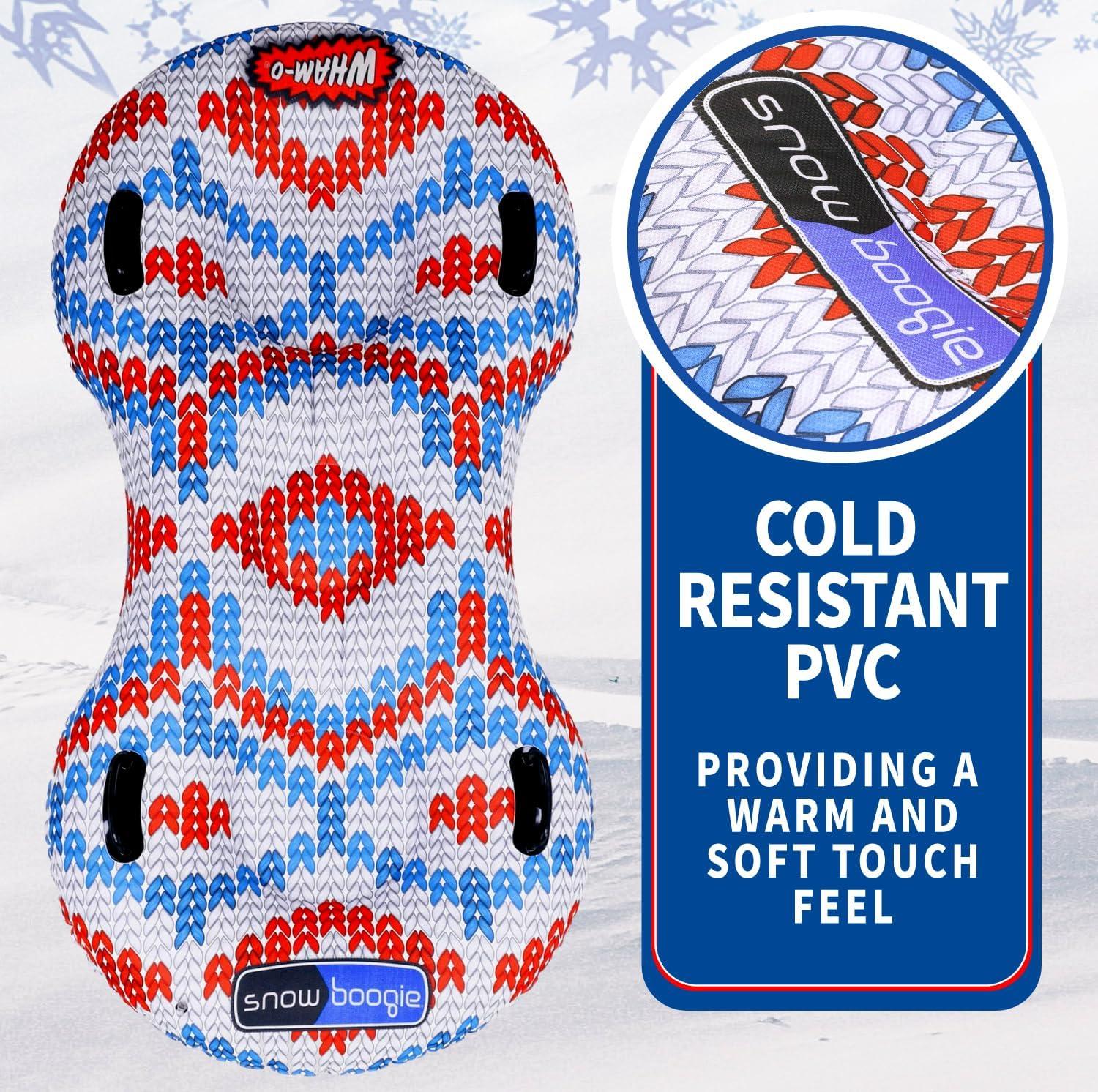 imageSnowboogie Super Double SnowTube 64quot Double Rider Snow Sleds Inflatable Sled with Soft Handles Slick Bottom for Speed ampamp Control Snow Sledding for Adults ampamp Children Nordic knit pattern design