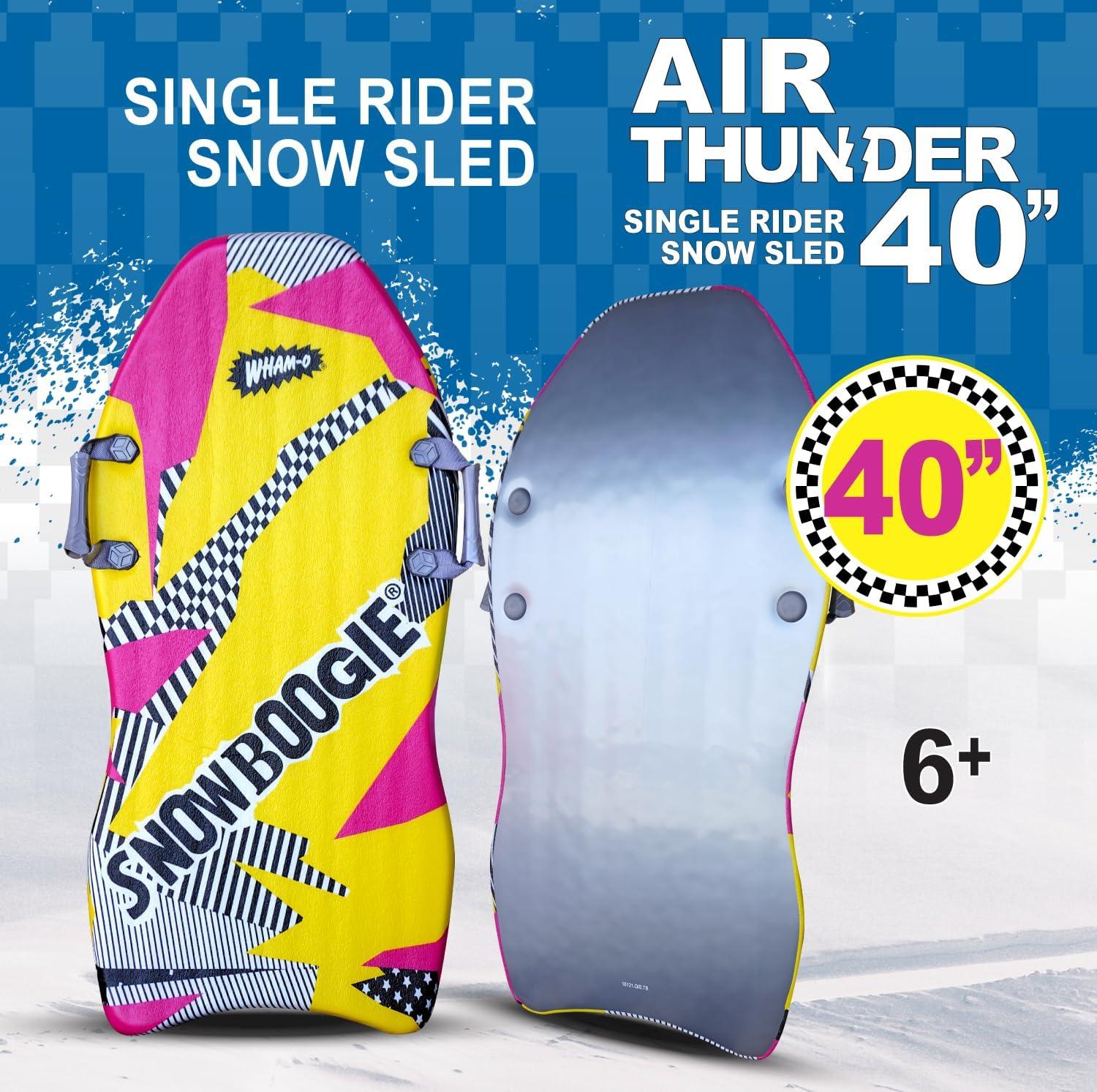 imageSnowboogie WhamO Air Thunder 40quot Single Rider Snow Sleds with Side Handles PE Foam Core for Better Comfort Snow Sledding for Adults ampamp Children 40 inches