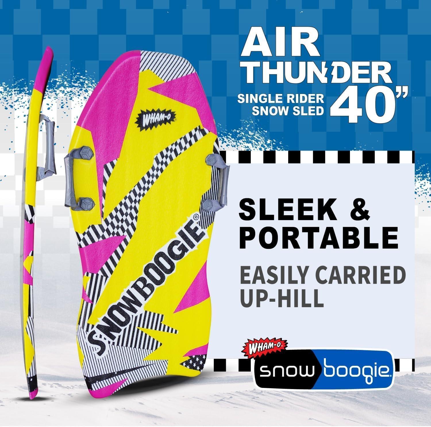 imageSnowboogie WhamO Air Thunder 40quot Single Rider Snow Sleds with Side Handles PE Foam Core for Better Comfort Snow Sledding for Adults ampamp Children 40 inches
