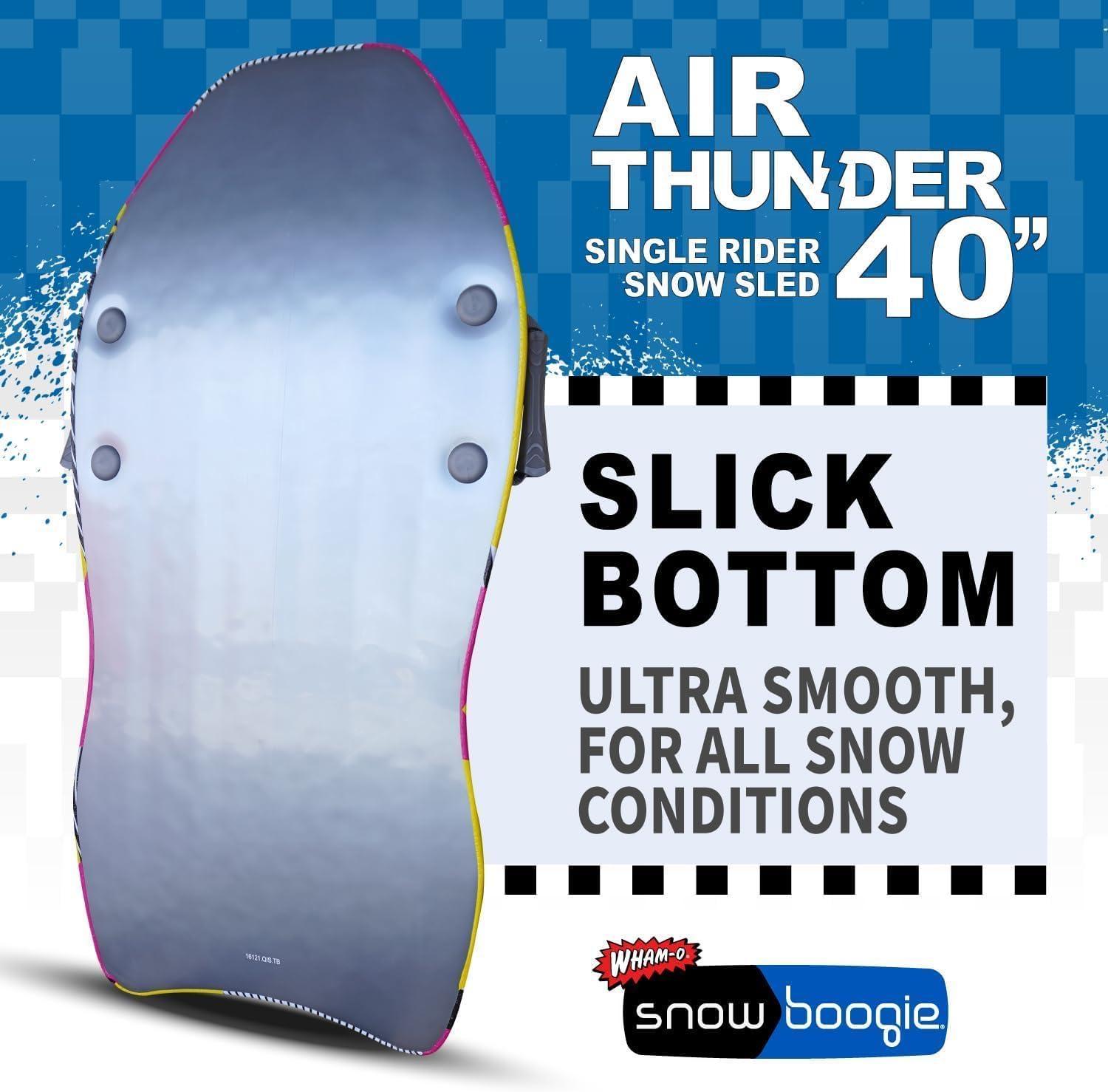 imageSnowboogie WhamO Air Thunder 40quot Single Rider Snow Sleds with Side Handles PE Foam Core for Better Comfort Snow Sledding for Adults ampamp Children 40 inches