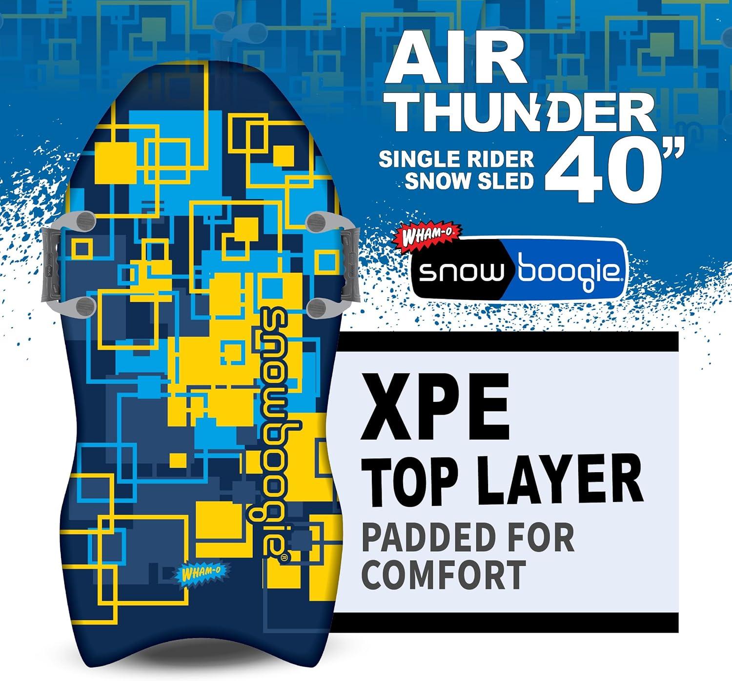 imageSnowboogie WhamO Air Thunder 40quot Single Rider Snow Sleds with Side Handles PE Foam Core for Better Comfort Snow Sledding for Adults ampamp Children 40 inches