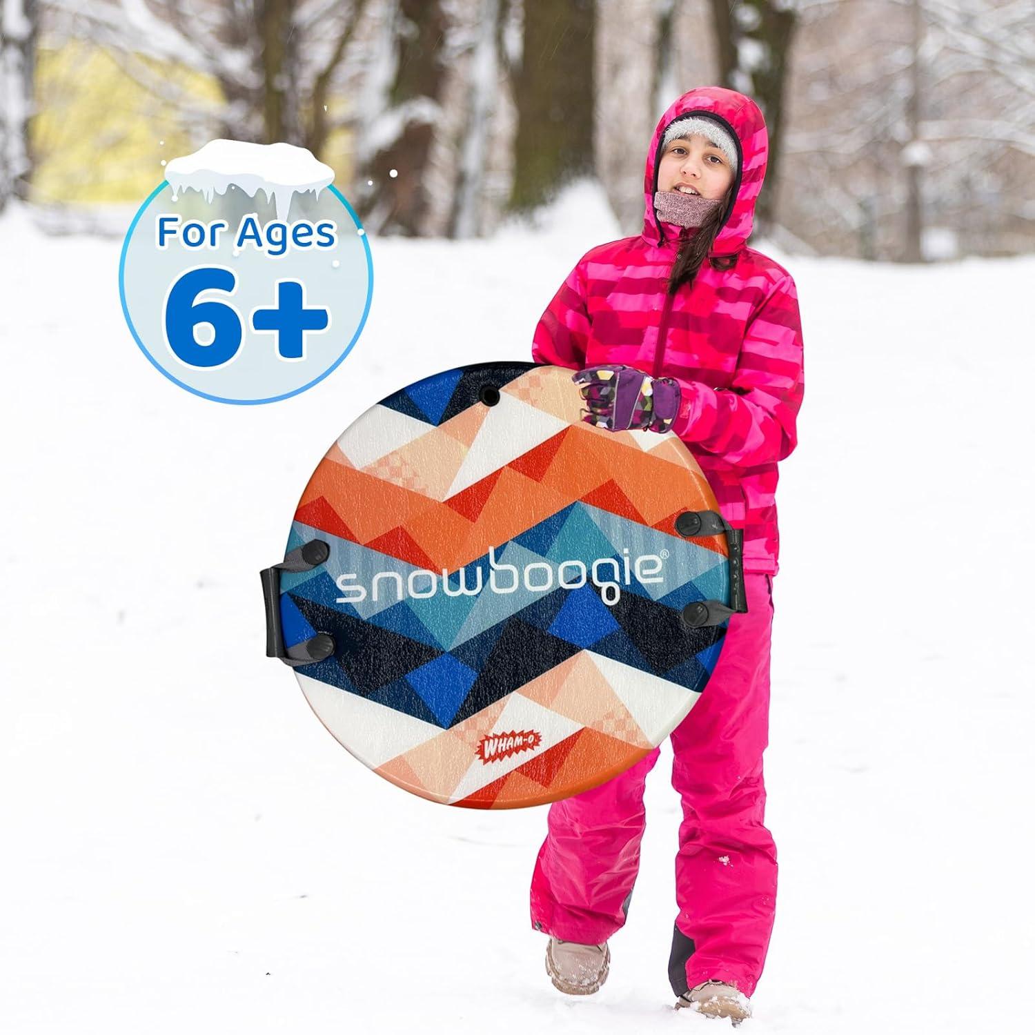 imageWhamO 26 Snowboogie Snow Sleds Single Rider Winter Toboggan Sled with PE Foam Core Slick Bottom and Comfortable Handles for Winter Outdoor Sports Activities