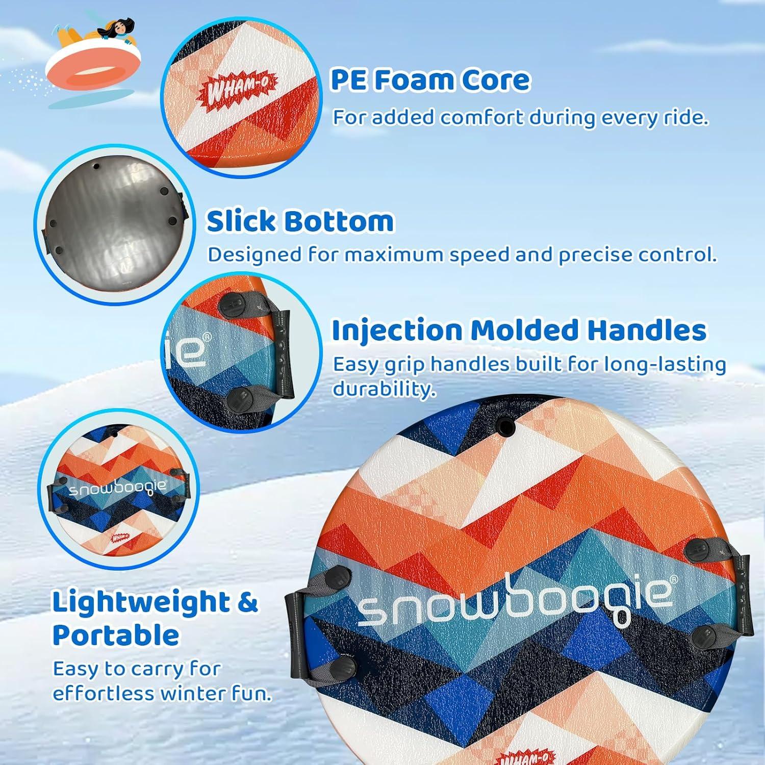 imageWhamO 26 Snowboogie Snow Sleds Single Rider Winter Toboggan Sled with PE Foam Core Slick Bottom and Comfortable Handles for Winter Outdoor Sports Activities