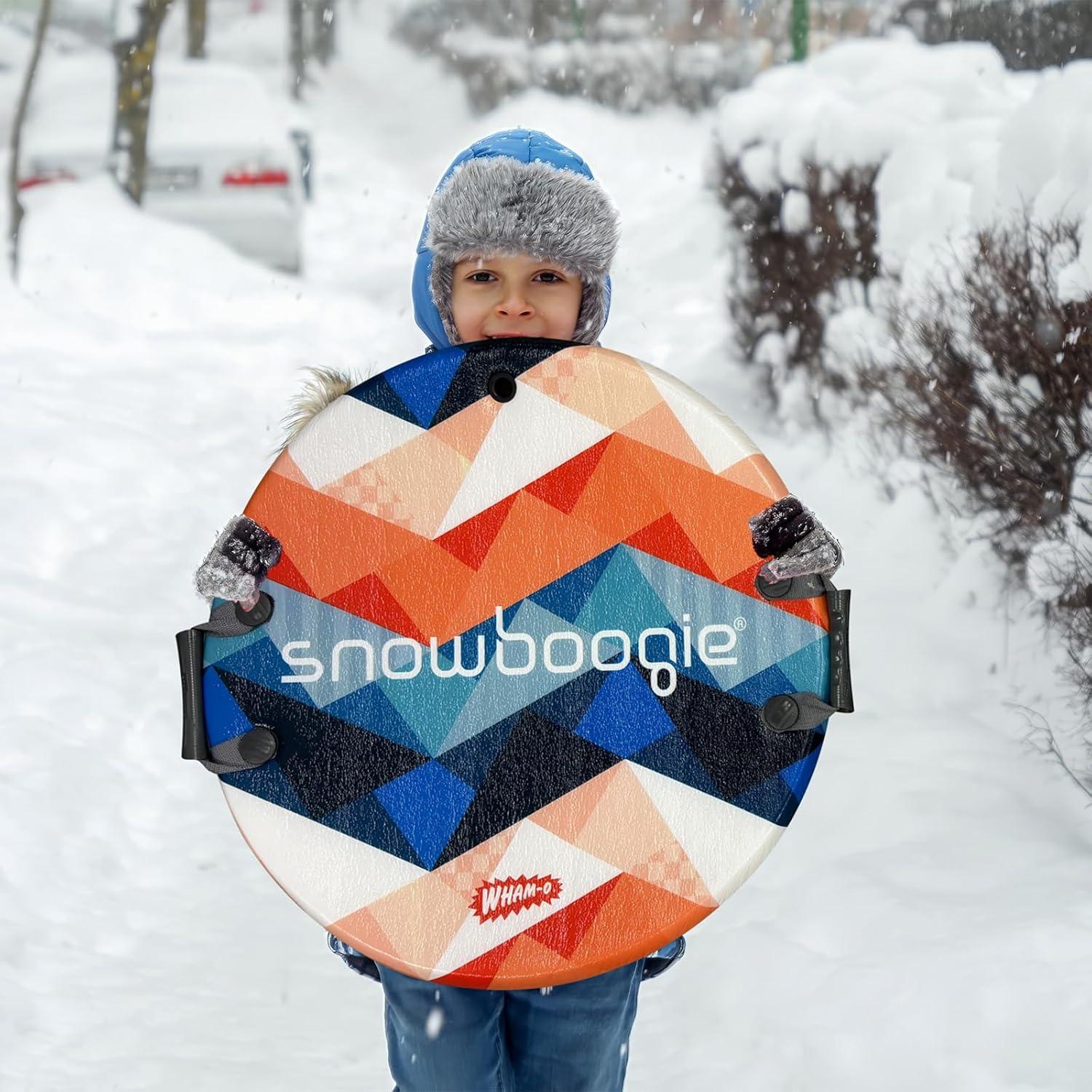 imageWhamO 26 Snowboogie Snow Sleds Single Rider Winter Toboggan Sled with PE Foam Core Slick Bottom and Comfortable Handles for Winter Outdoor Sports Activities