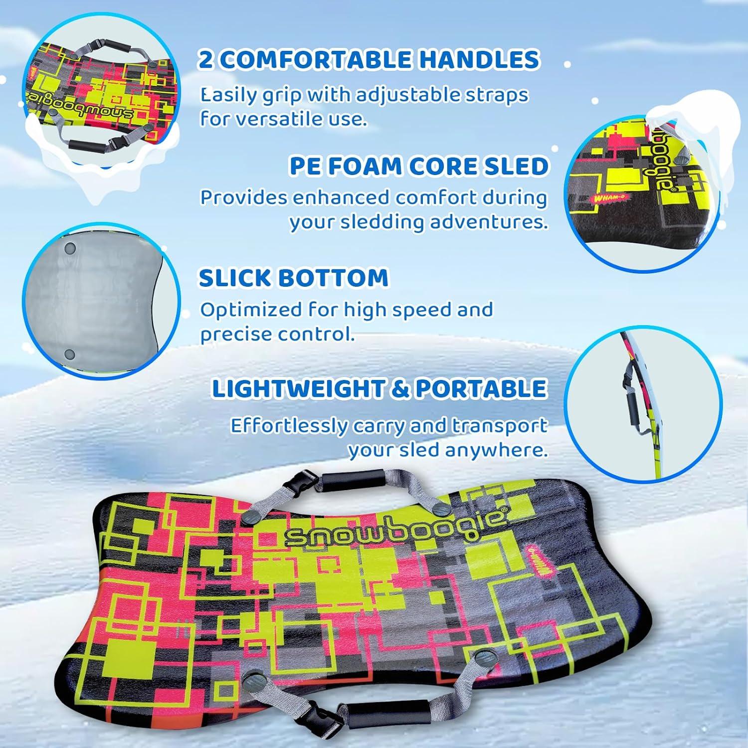 imageWhamO 36 Snowboogie Single Rider Winter Snow Sleds Toboggan Sled with Side Handles for Winter Outdoor Sports ActivitiesYellow1Pack