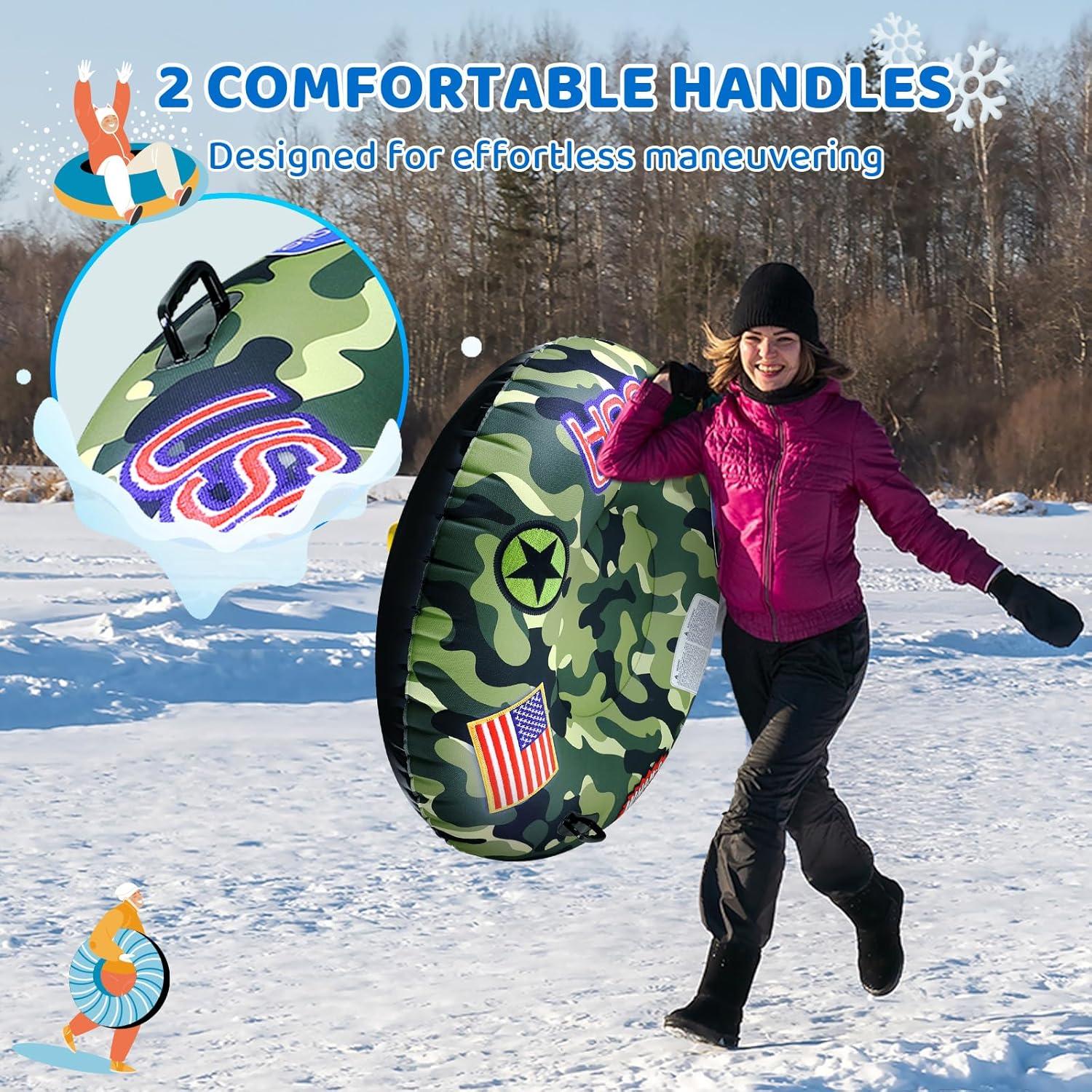 imageWhamO 46quot Super Snow Tubes Inflatable Single Rider Snow Sled Thickened Heavy Duty Snowboogie with Handles for Winter Outdoor Sports Activities1 Pack