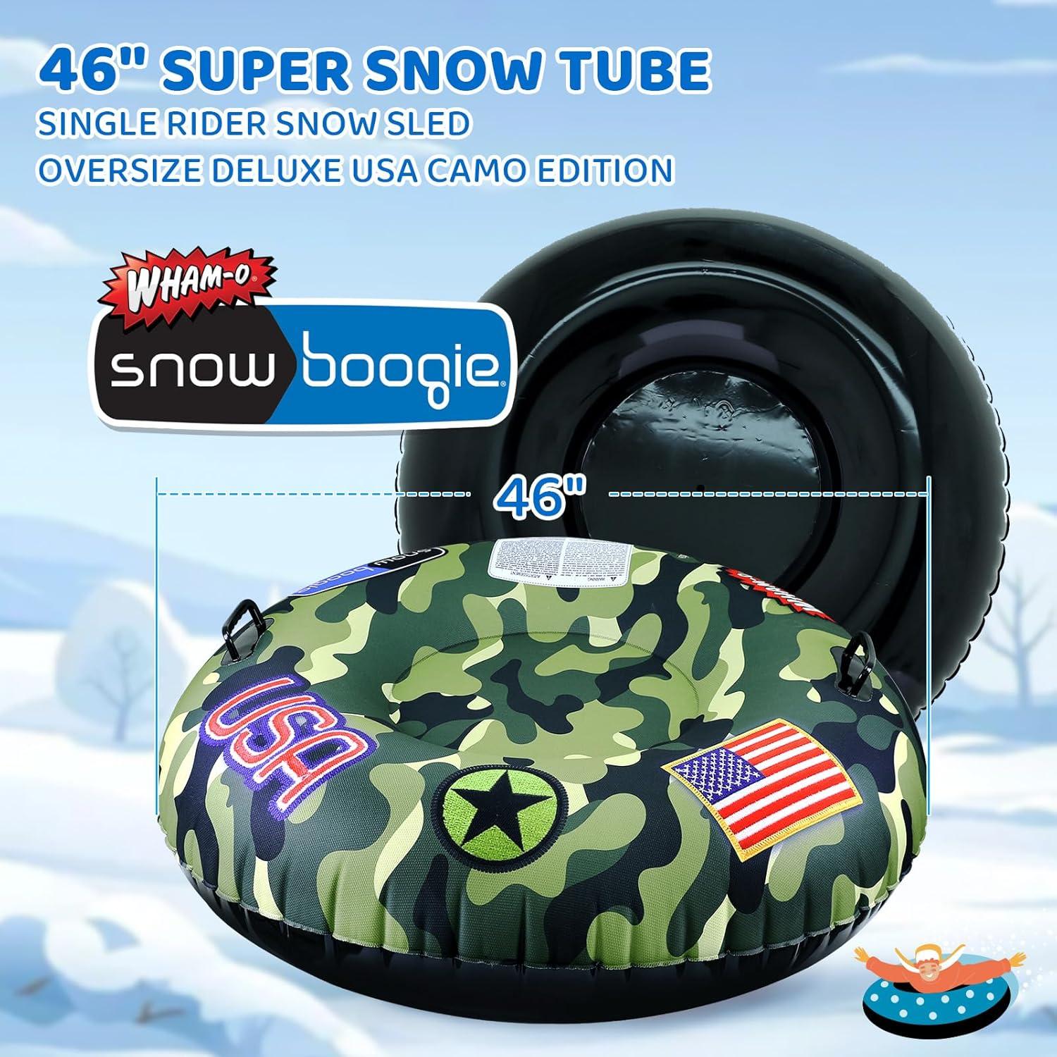 imageWhamO 46quot Super Snow Tubes Inflatable Single Rider Snow Sled Thickened Heavy Duty Snowboogie with Handles for Winter Outdoor Sports Activities1 Pack