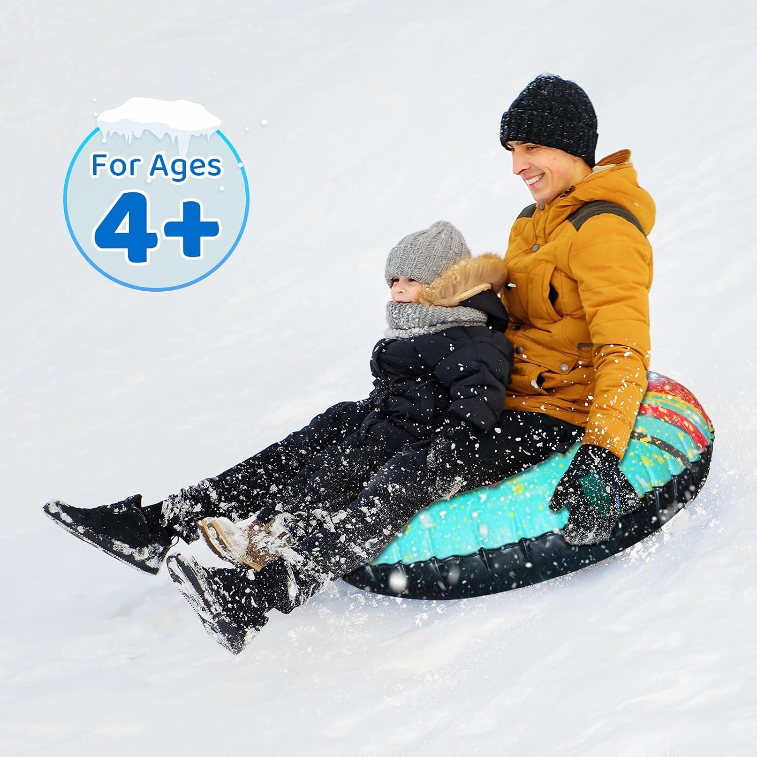 imageWhamO 48quot Inflatable Snow Tubes Double Rider Snow Sleds with Handles Thickened Heavy Duty Fit for Winter Outdoor Sports Activities