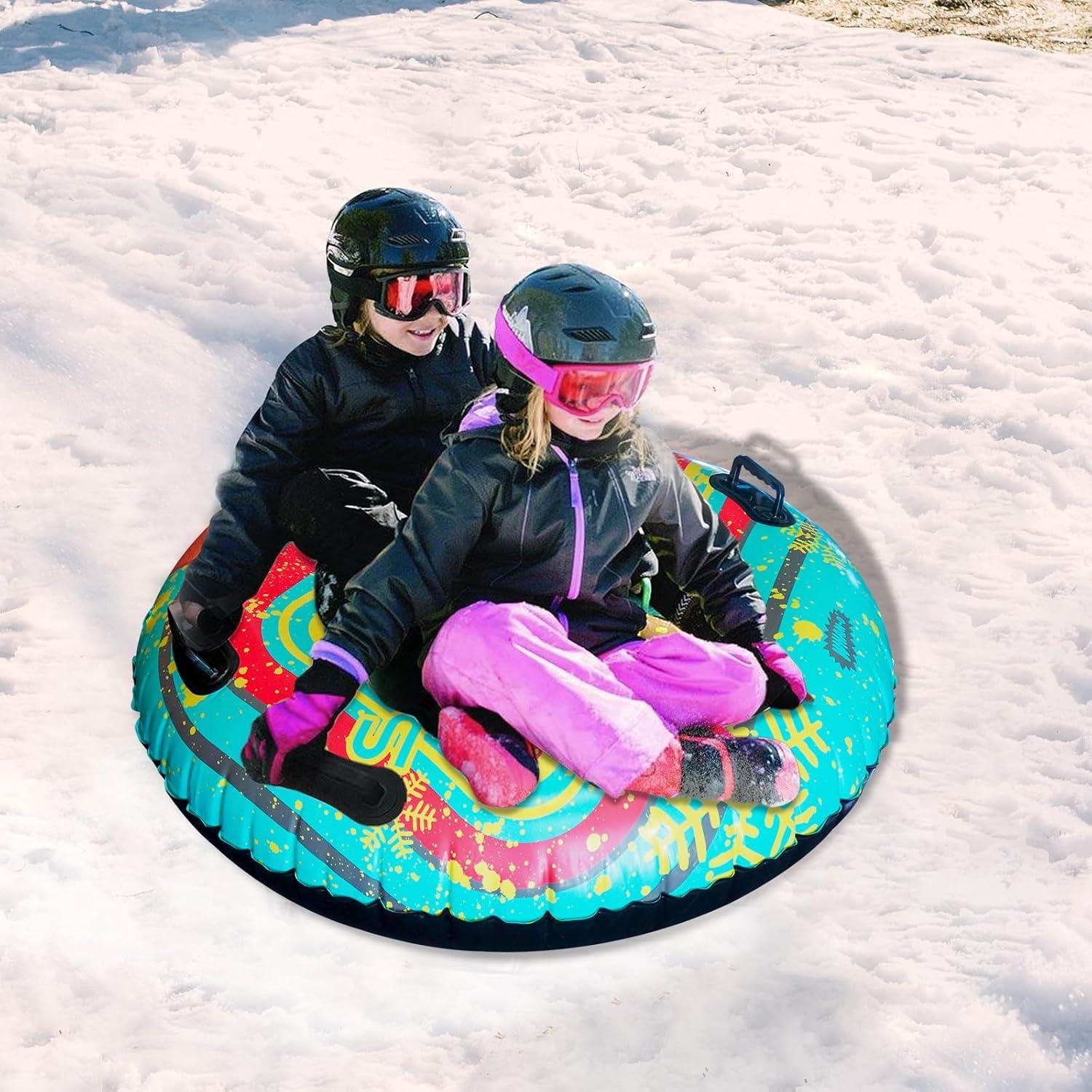 imageWhamO 48quot Inflatable Snow Tubes Double Rider Snow Sleds with Handles Thickened Heavy Duty Fit for Winter Outdoor Sports Activities