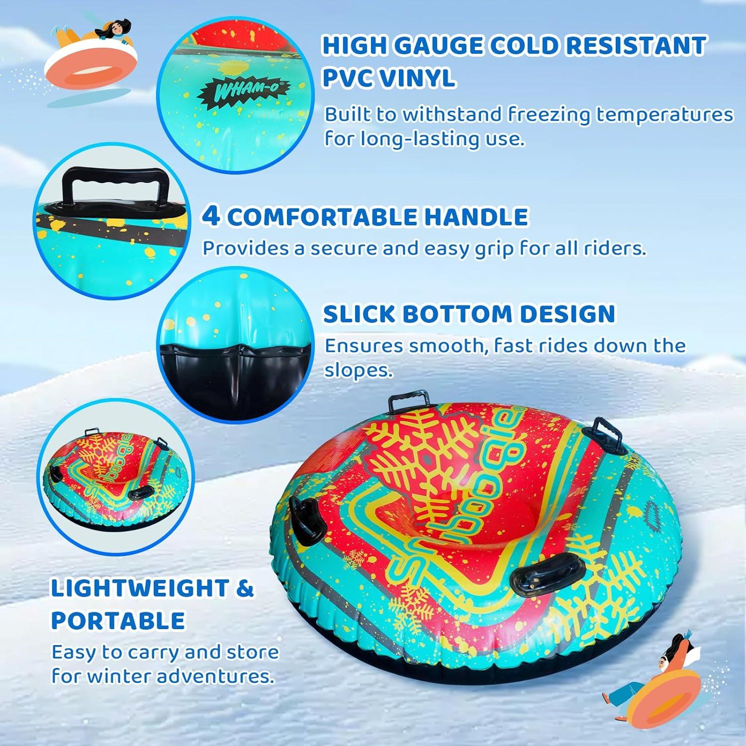 imageWhamO 48quot Inflatable Snow Tubes Double Rider Snow Sleds with Handles Thickened Heavy Duty Fit for Winter Outdoor Sports Activities