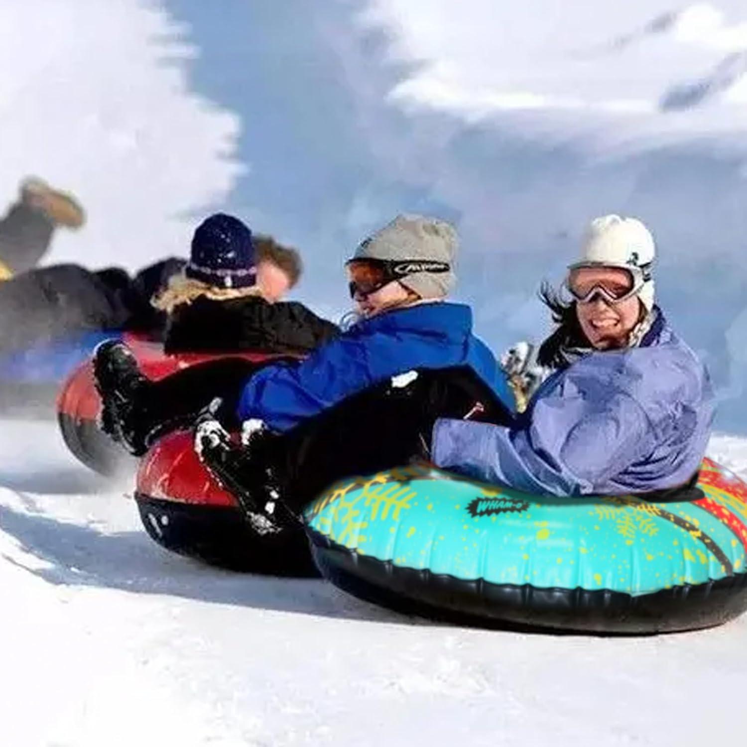 imageWhamO 48quot Inflatable Snow Tubes Double Rider Snow Sleds with Handles Thickened Heavy Duty Fit for Winter Outdoor Sports Activities