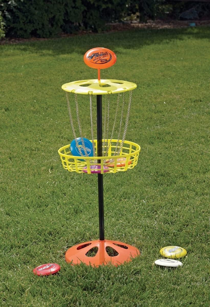 imageWhamO Mini Frisbee Golf Set 28inch Tall Frisbee Golf Target with 6 Mini Discs Portable Disc Golf Starter Toy Set for Indoor and Outdoor