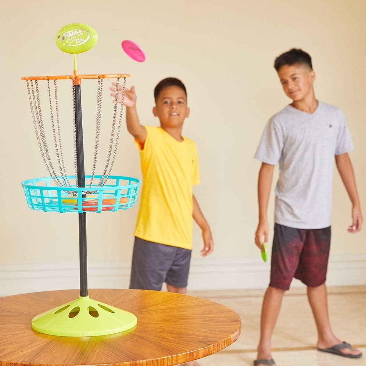 imageWhamO Mini Frisbee Golf Set 28inch Tall Frisbee Golf Target with 6 Mini Discs Portable Disc Golf Starter Toy Set for Indoor and Outdoor