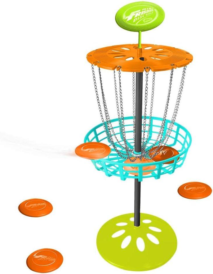 imageWhamO Mini Frisbee Golf Set 28inch Tall Frisbee Golf Target with 6 Mini Discs Portable Disc Golf Starter Toy Set for Indoor and Outdoor