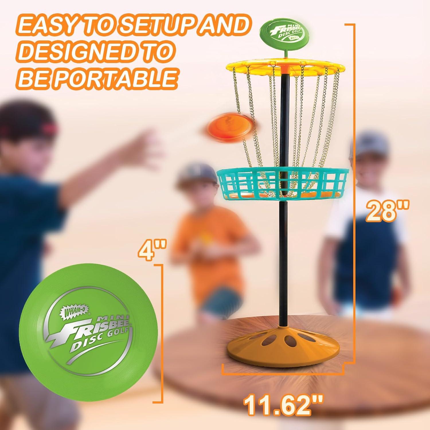 imageWhamO Mini Frisbee Golf Set 28inch Tall Frisbee Golf Target with 6 Mini Discs Portable Disc Golf Starter Toy Set for Indoor and Outdoor