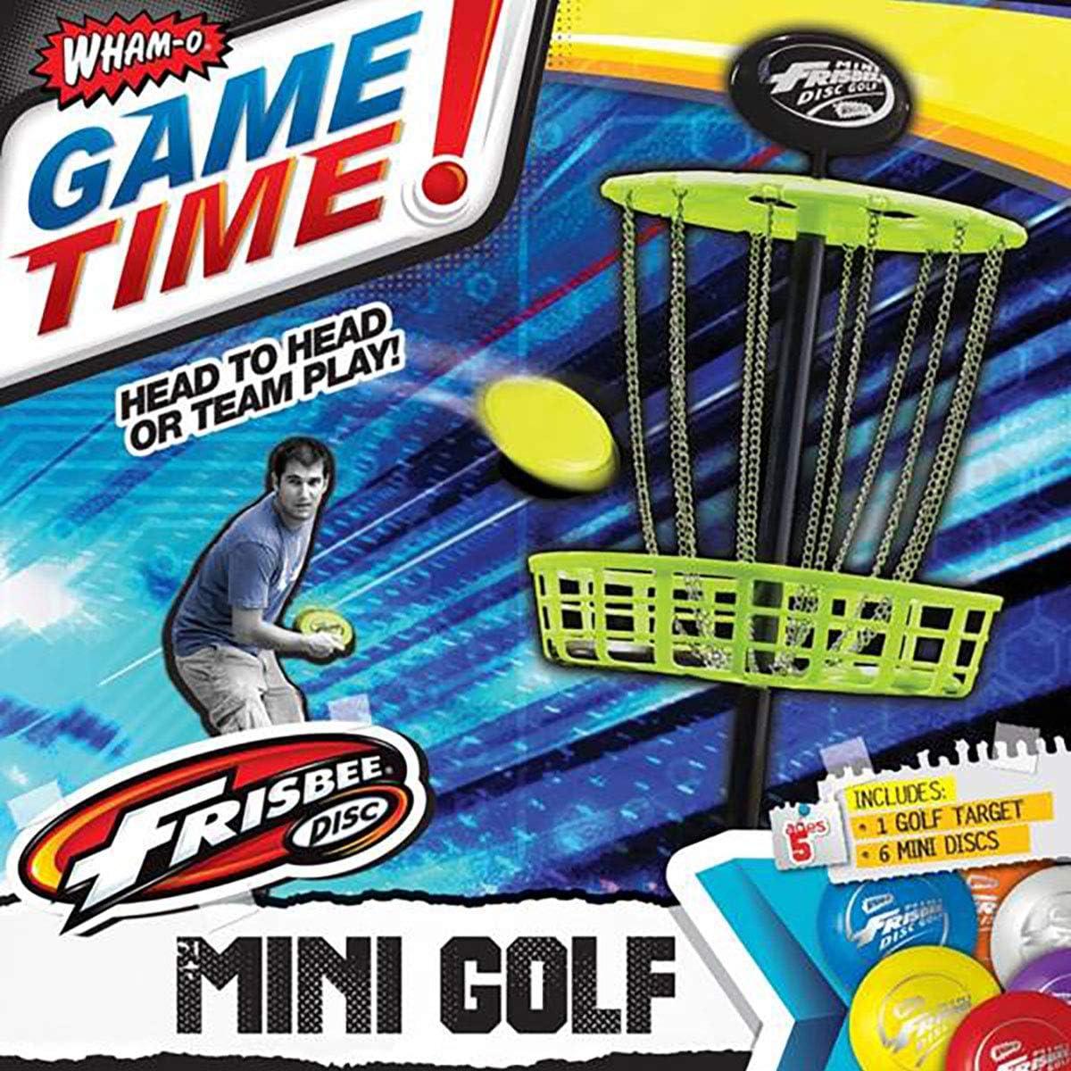 imageWhamO Mini Frisbee Golf Set 28inch Tall Frisbee Golf Target with 6 Mini Discs Portable Disc Golf Starter Toy Set for Indoor and Outdoor