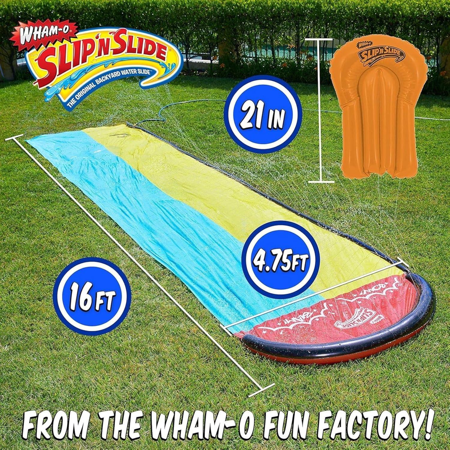 imageWhamO Slip N Slide 16ft Double Lawn Water Slides with Sprinkler Lane ampamp 2 Inflatable Boards Super Slip Slides for Summer Backyard Outdoor Water Activities