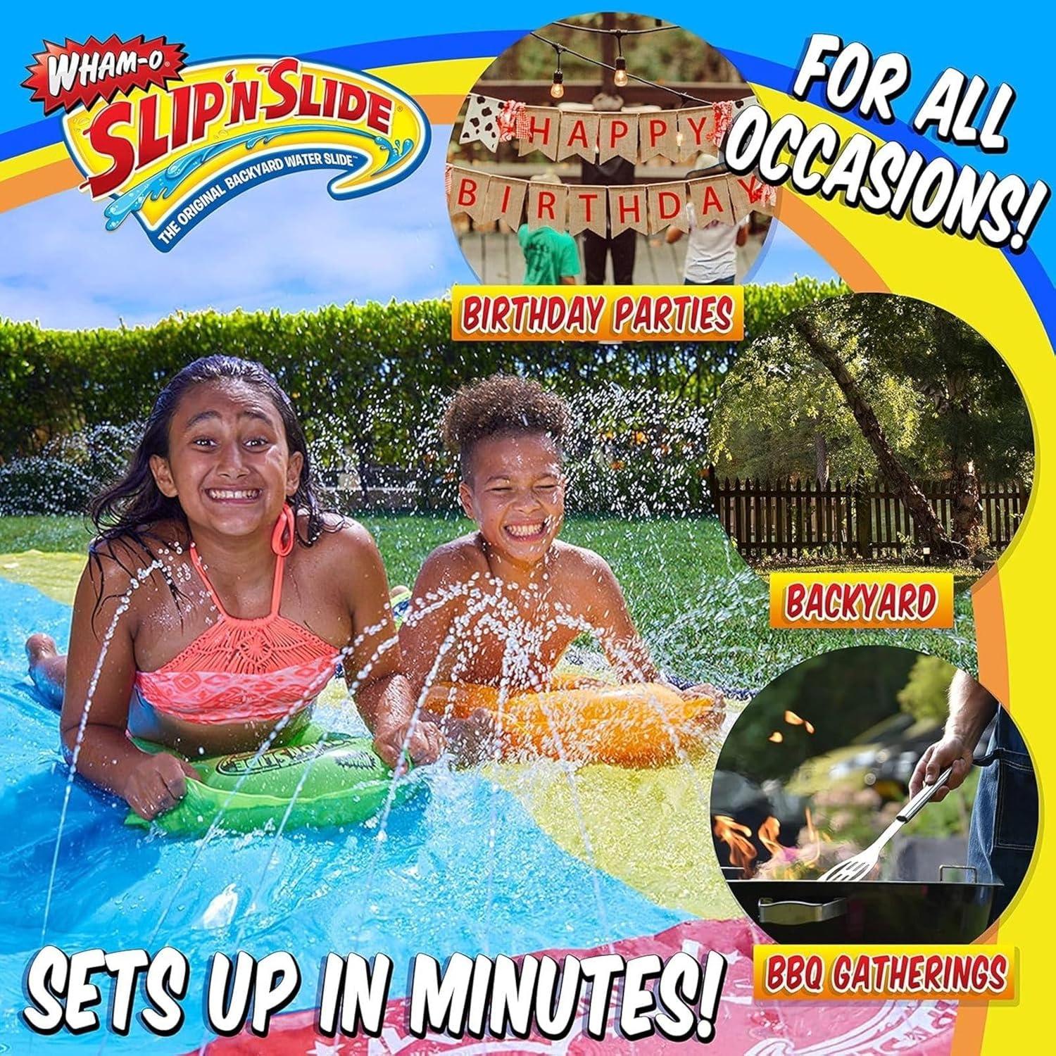 imageWhamO Slip N Slide 16ft Double Lawn Water Slides with Sprinkler Lane ampamp 2 Inflatable Boards Super Slip Slides for Summer Backyard Outdoor Water Activities
