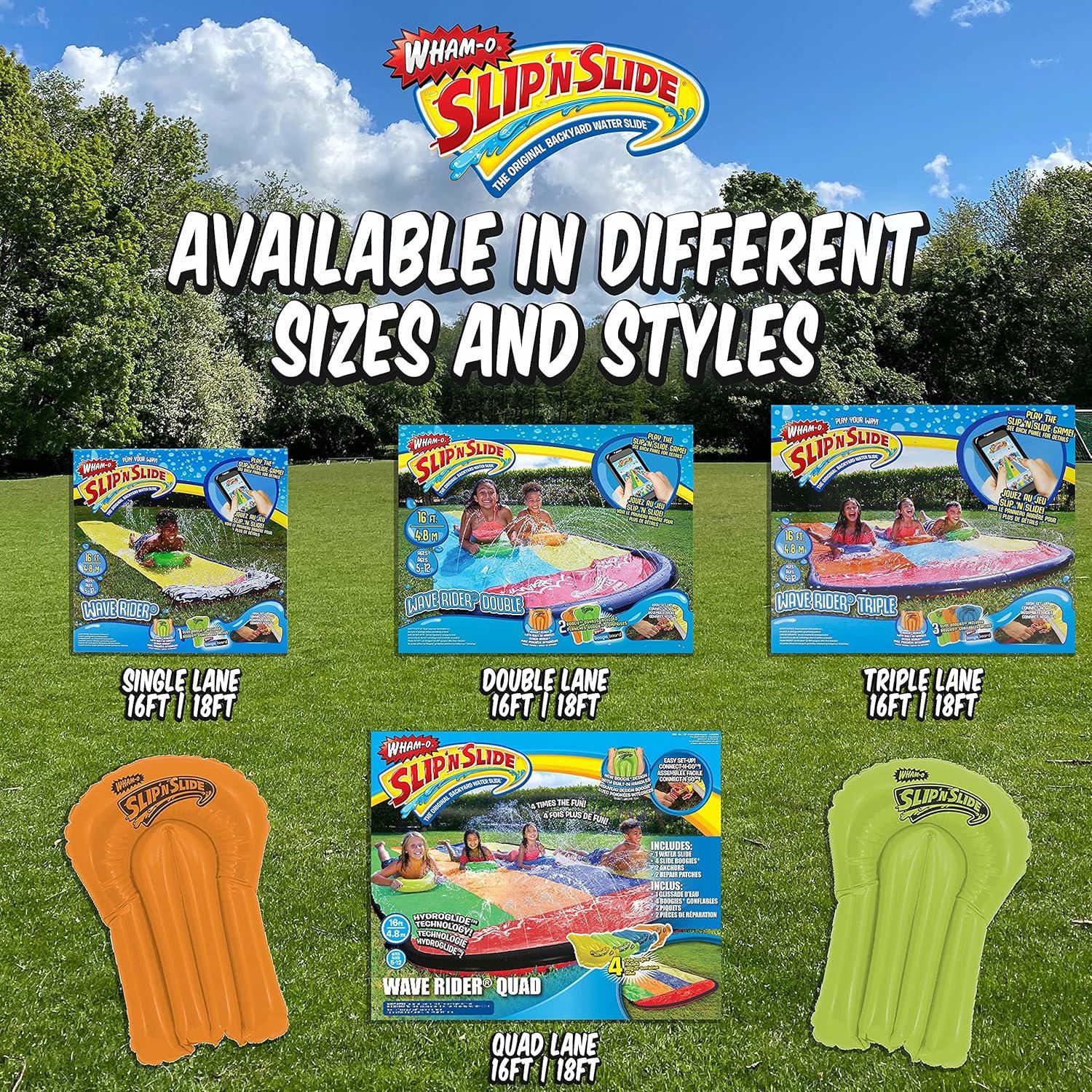 imageWhamO Slip N Slide Triple Slip and Slide with 3 Bodyboards Premium Lawn Water Slide Super Slip Backyard Waterslides Outdoor Water Toys for Kids