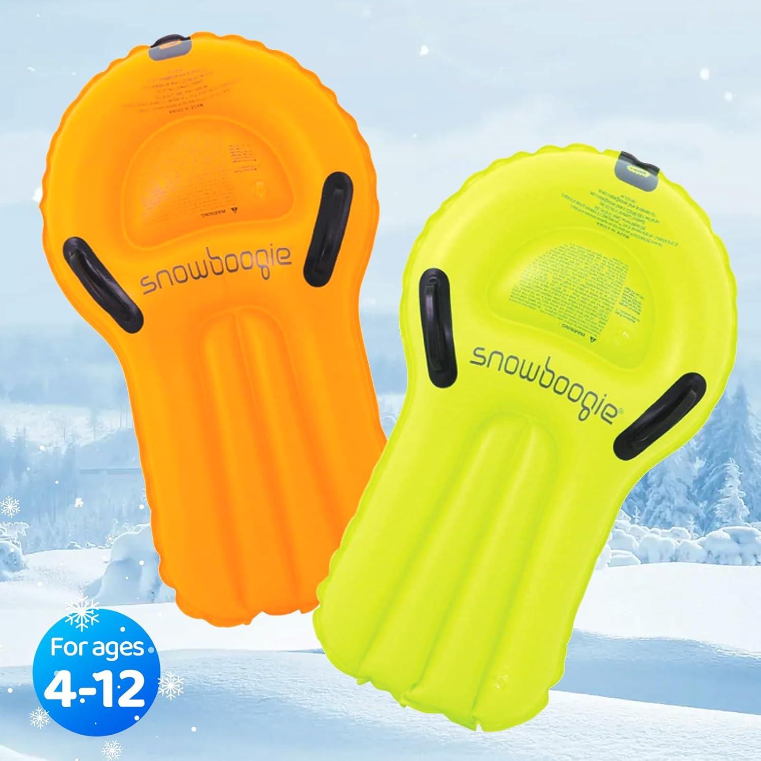 imageWhamO Snowboogie 30 Inch Snow Sleds Racing Set Inflatable Winter Snow Tudes Riding Race Kit with 2 Racing Bibs for Fun Winter Outdoor Activities