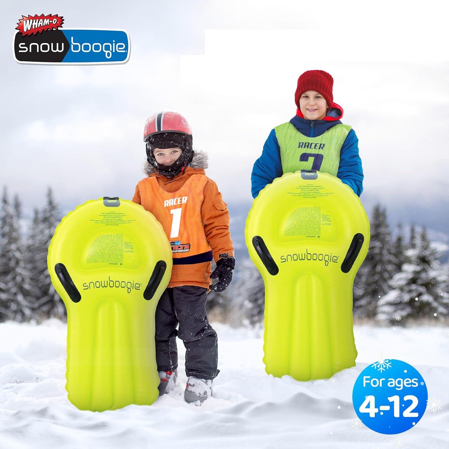 imageWhamO Snowboogie 30 Inch Snow Sleds Racing Set Inflatable Winter Snow Tudes Riding Race Kit with 2 Racing Bibs for Fun Winter Outdoor Activities
