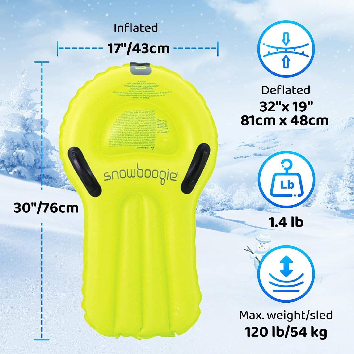 imageWhamO Snowboogie 30 Inch Snow Sleds Racing Set Inflatable Winter Snow Tudes Riding Race Kit with 2 Racing Bibs for Fun Winter Outdoor Activities