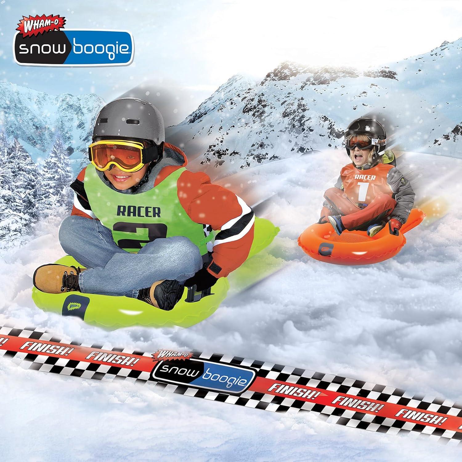 imageWhamO Snowboogie 30 Inch Snow Sleds Racing Set Inflatable Winter Snow Tudes Riding Race Kit with 2 Racing Bibs for Fun Winter Outdoor Activities