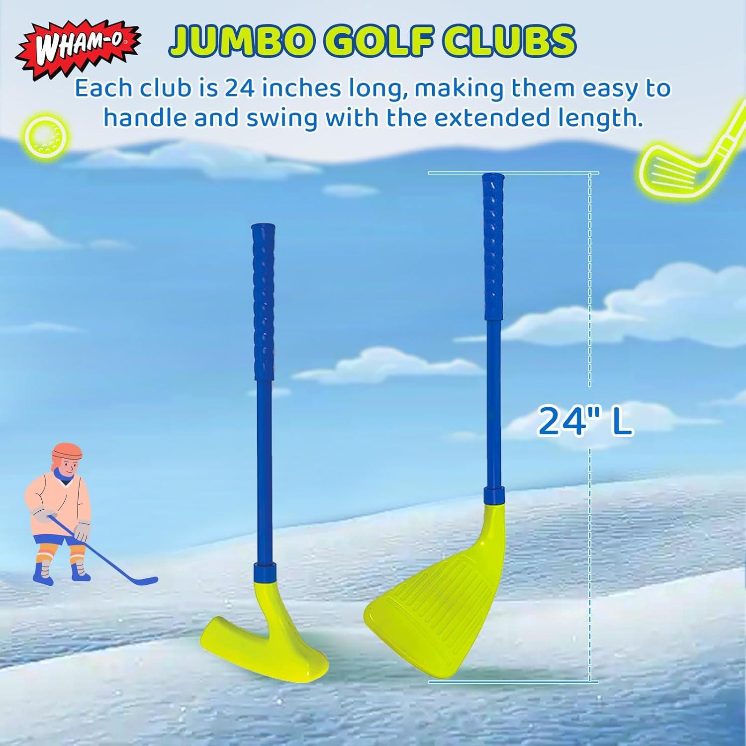 imageWhamO Winter Outdoor Snow Golf Game Set for Kids and Adults Backyard Golf Set for Fun Winter Activity Includes 2 Golf Balls 2 Golf Clubs and 3 Targets with Flags