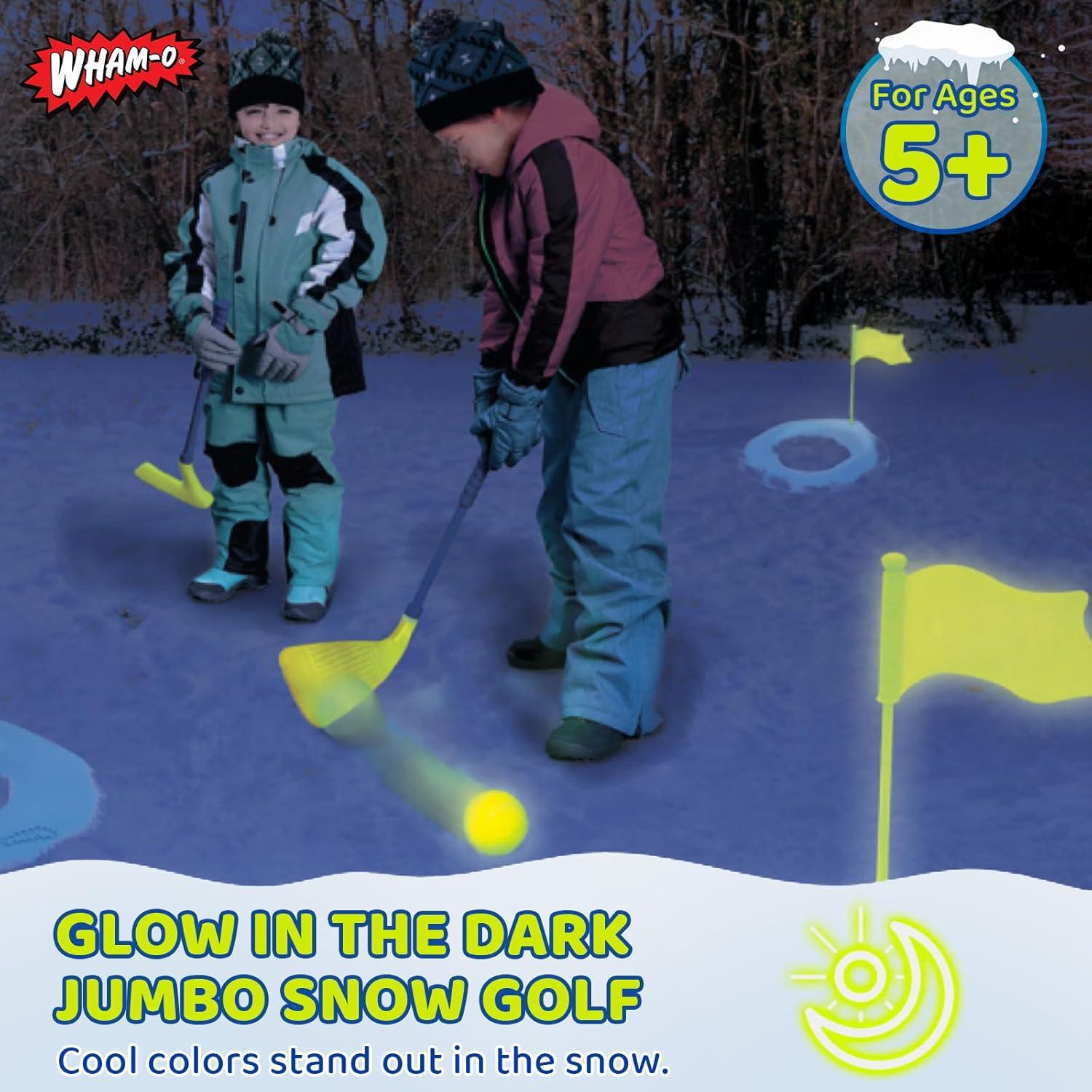 imageWhamO Winter Outdoor Snow Golf Game Set for Kids and Adults Backyard Golf Set for Fun Winter Activity Includes 2 Golf Balls 2 Golf Clubs and 3 Targets with Flags