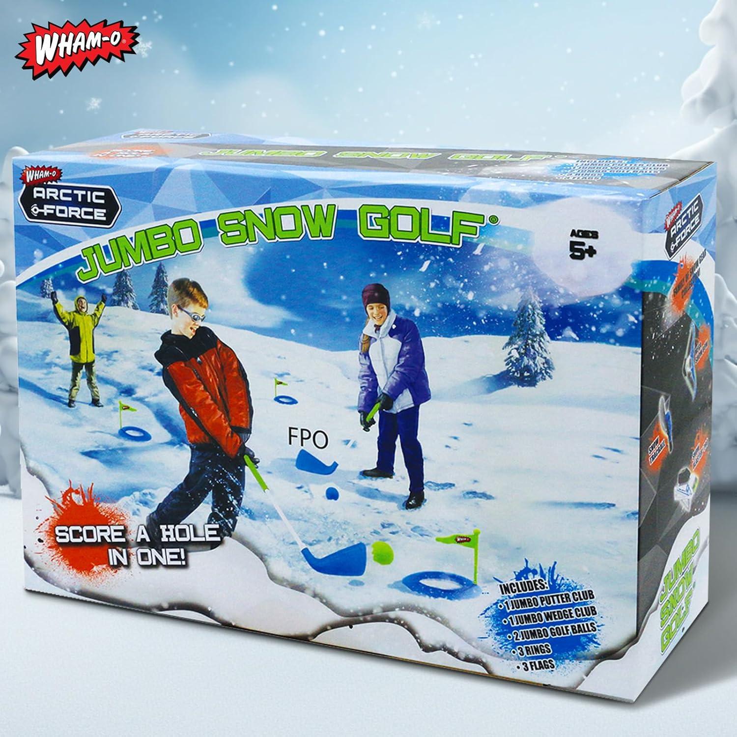 imageWhamO Winter Outdoor Snow Golf Game Set for Kids and Adults Backyard Golf Set for Fun Winter Activity Includes 2 Golf Balls 2 Golf Clubs and 3 Targets with Flags