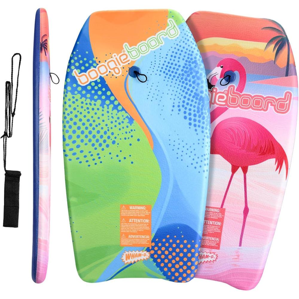 imageWhamO Boogie Boards 2 Pack 33quot37quot Body Board for Beach Lightweight Bodyboard with Wrist Leash for Beginners Kids Teens and AdultsFlamingoCurve