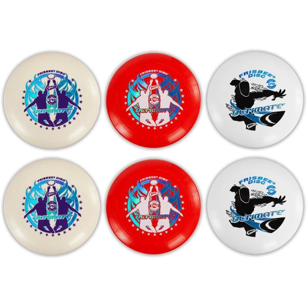 imageWhamO Frisbee  Ultimate Flying Disc  175 Grams  1075 Diameter  Carry Clip Included  Disc Golf  Ultimate Frisbee Play 6 PACK  BEIGE  WHITE  RED