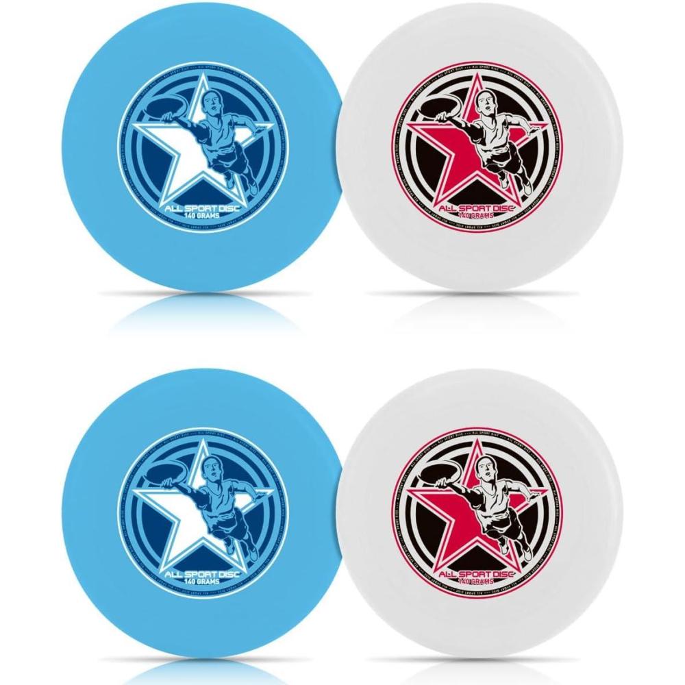 imageWhamO Frisbee All Sport Flying Disc 10 140 Grams Lightweight Sport Frisbee Premium Quality Disc Golf 4 PACK BLUE WHITE