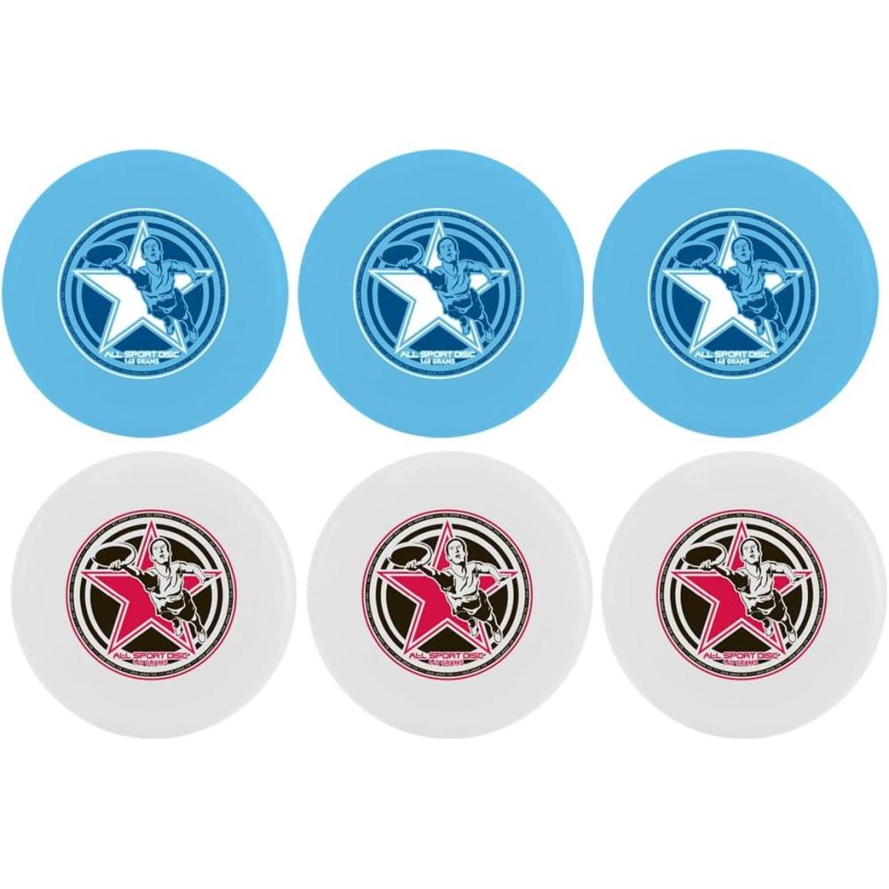 imageWhamO Frisbee All Sport Flying Disc 10 140 Grams Lightweight Sport Frisbee Premium Quality Disc Golf 6 PACK BLUE WHITE