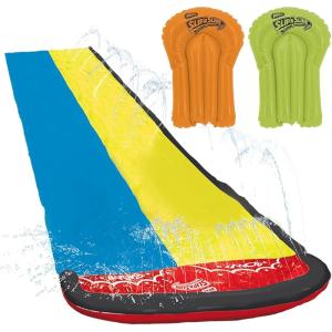 Wham-O Slip N Slide 16ft Double Lawn Water Slides with Sprinkler Lane & 2 Inflatable Boards, Super Slip Slides for Summer Backyard Outdoor Water Activities
