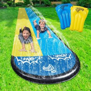 Wham-O Slip N Slide 18ft Single Wave Rider with Body Boards, Lawn Water Slides for Kids and Adults, Great for Summer Water Parties Backyard Outdoor Activities(18ft(Double Slides))