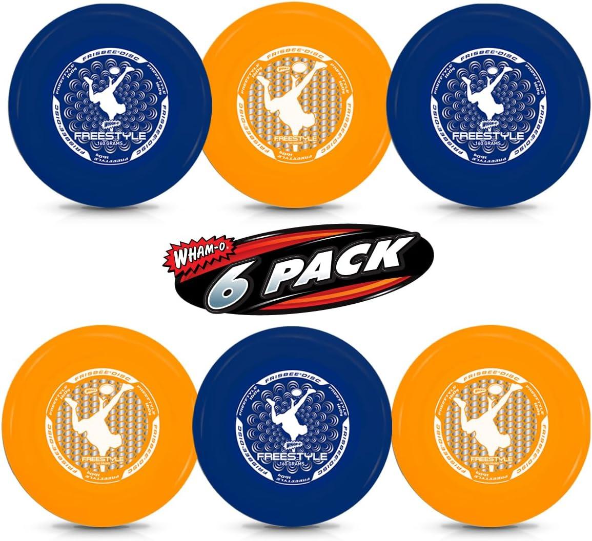 image:imageWhamO Frisbee Freestyle Flying Disc 105 160 Grams Deep Rim World Class Freestyle Action Sport Disc for Disc Golf Beach Backyard Lawn Park Camping and More Great for All Ages6 PACK BLUE ORANGE