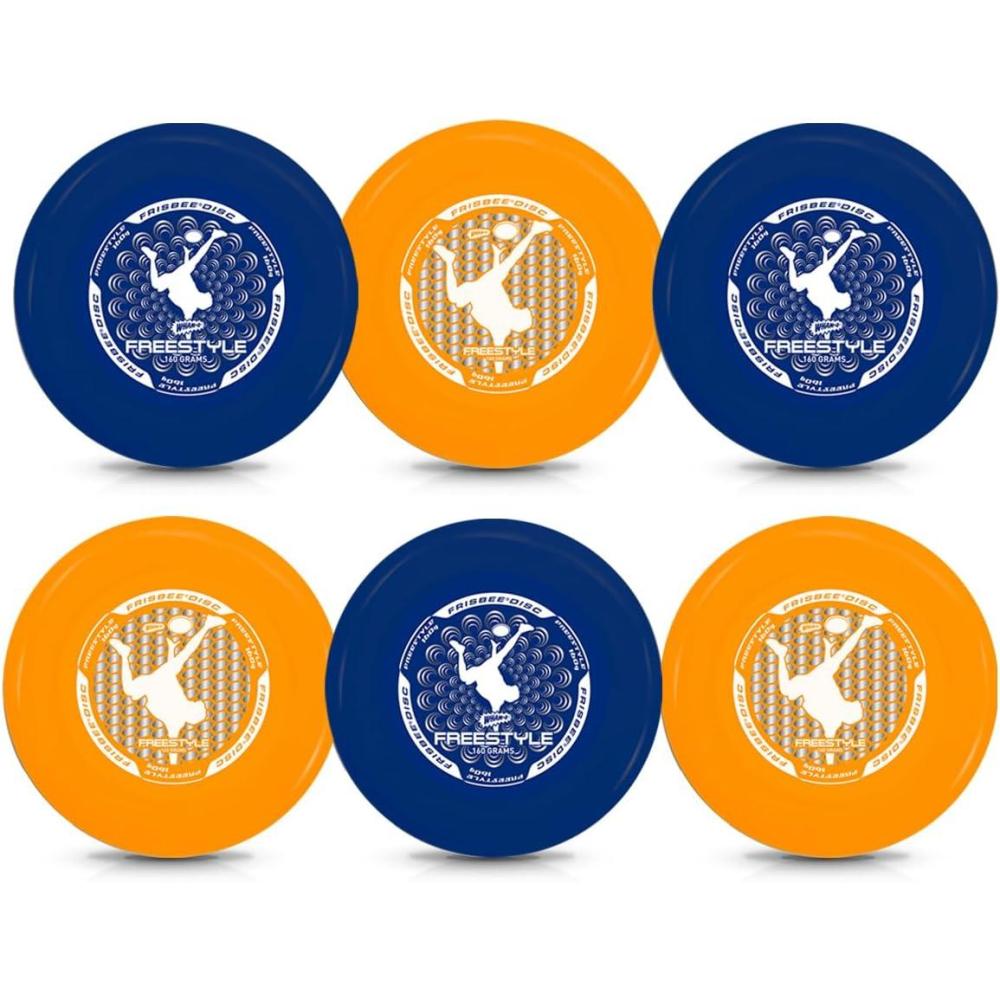 image:imageWhamO Frisbee Freestyle Flying Disc 105 160 Grams Deep Rim World Class Freestyle Action Sport Disc for Disc Golf Beach Backyard Lawn Park Camping and More Great for All Ages6 PACK BLUE ORANGE