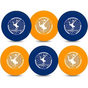 Wham-O Frisbee Freestyle Flying Disc – 10.5” – 160 Grams – Deep Rim – World Class Freestyle Action – Sport Disc for Disc Golf, Beach, Backyard, Lawn, Park, Camping and More – Great for All Ages(6 PACK ( BLUE + ORANGE ))