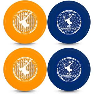 Wham-O Frisbee Freestyle Flying Disc – 10.5” – 160 Grams – Deep Rim – World Class Freestyle Action – Sport Disc for Disc Golf, Beach, Backyard, Lawn, Park, Camping and More – Great for All Ages(4 PACK ( BLUE + ORANGE ))