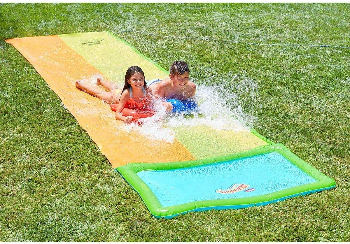 image:imageWhamO Slip N Slide 18ft Wave Rider with Body Boards Lawn Water Slides for Kids Great for Backyard Park Water Parties Summer Outdoor Activities18ftDouble Slides with Pool Area